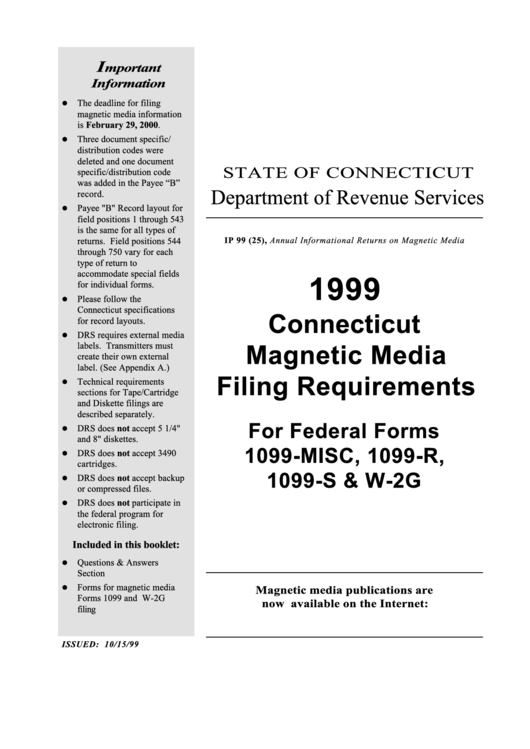 Form Ip 99 (25) - Connecticut Magnetic Media Filing Requirements - 1999 Printable pdf