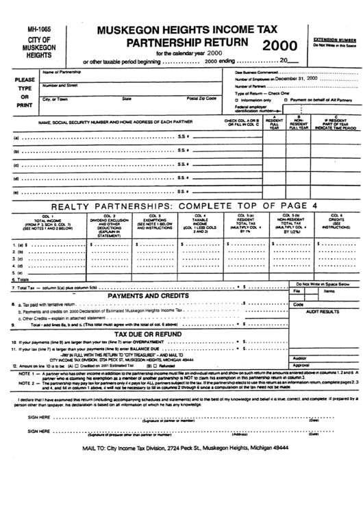 Form Mh-1065 - Muskegon Heights Income Tax Partnership Return - 2000 Printable pdf