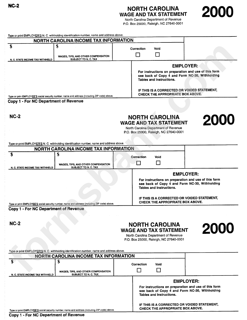 Form Nc-2 - Wage And Tax Statement - 2000