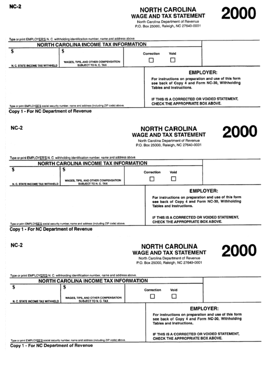 Form Nc-2 - Wage And Tax Statement - 2000 Printable pdf
