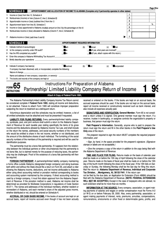 Form 65 - Partnership/limited Liability Company Return Of Income - 1999 Printable pdf