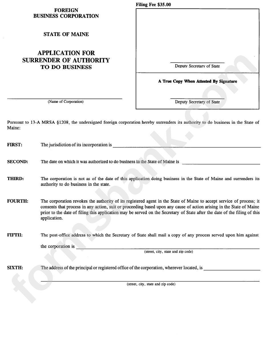 Form Mbca-12b - Application For Surrender Of Authority To Do Busine
