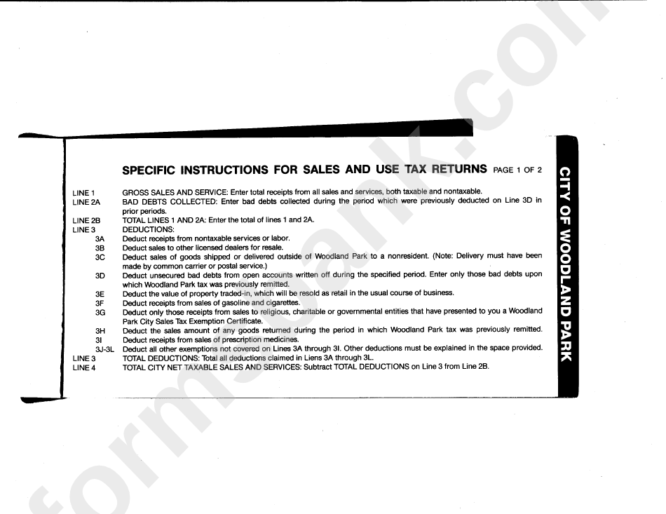 Instructions For Sales And Use Tax Returns - City Of Woodland Park Form