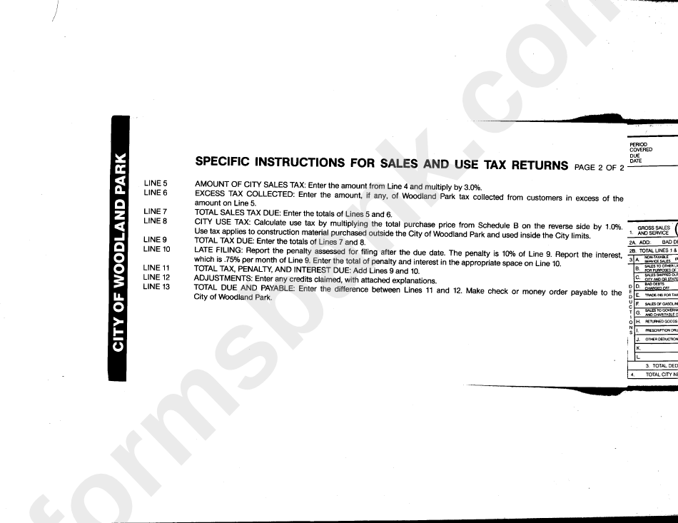 Instructions For Sales And Use Tax Returns - City Of Woodland Park Form