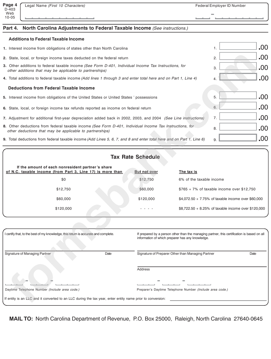 Form D-403 - Partnership Income Tax Return - 2005, Form Nc K-1 - Parther