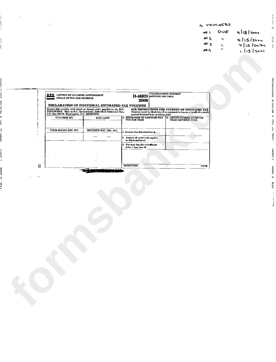 Form D-40es - Change Of Address, Declaration Of Individual Estimated Tax Voucher - 2000