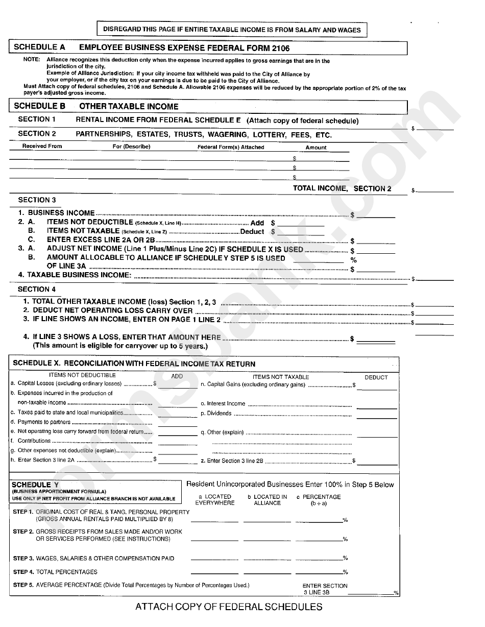 Income Tax Return - City Of Alliance Form - 2010