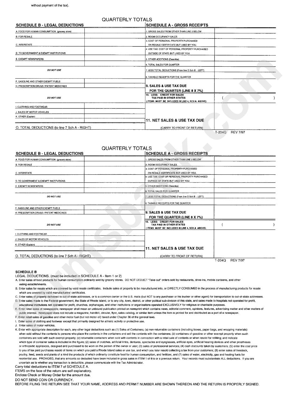 Sales And Use Tax Return Quarterly Form