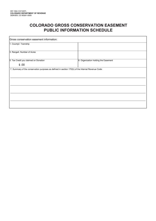 Form Dr 1304 - Colorado Gross Conservation Easement Public Information Schedule Printable pdf