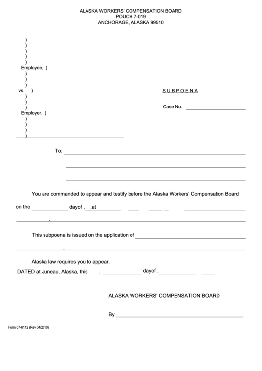 Form 07-6112 - Alaska Workers' Compensation Board Pouch 7-019