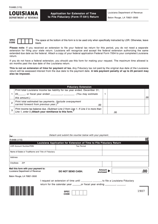 Fillable Form R-6466 - Application For Extension Of Time To File Fiduciary (Form It-541) Return Printable pdf