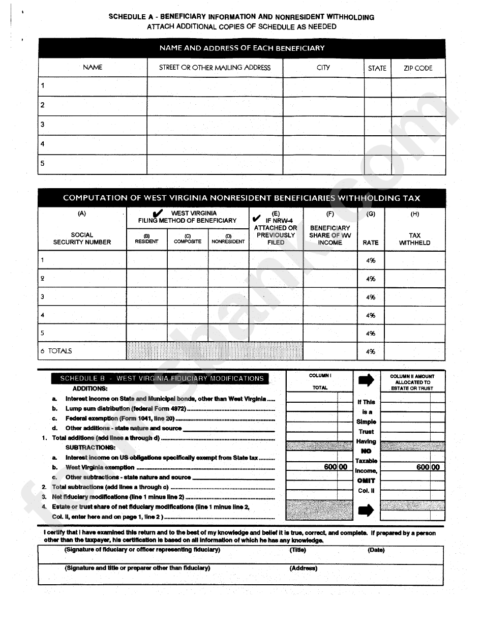 Form It-141 - West Virginia Fiduciary Income Tax Return