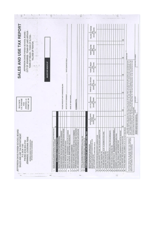Sales And Use Tax Report - Jefferson Davis Parish - Louisiana Department Of Revenue Printable pdf