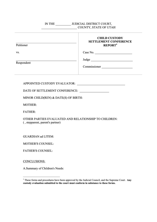 Child Custody Settlement Conference Report Printable pdf