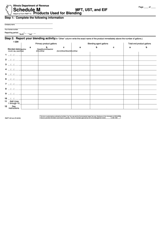 Form Rmft-29 - Schedule M - Mft, Ust, And Eif Products Used For Blending Printable pdf