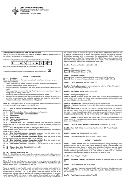 Form 8070 Instructions - Sales/use/parking Tax Return - City Of New Orleans Printable pdf