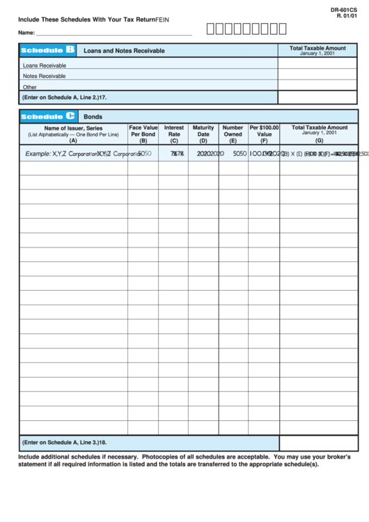 Form Dr-601cs - Schedules B,c,d,e Printable pdf