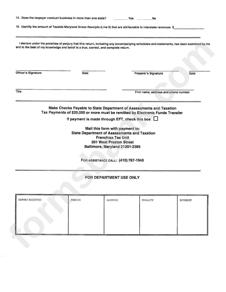 Form 11t - Maryland Public Service Company Franchise Tax Return - 2001