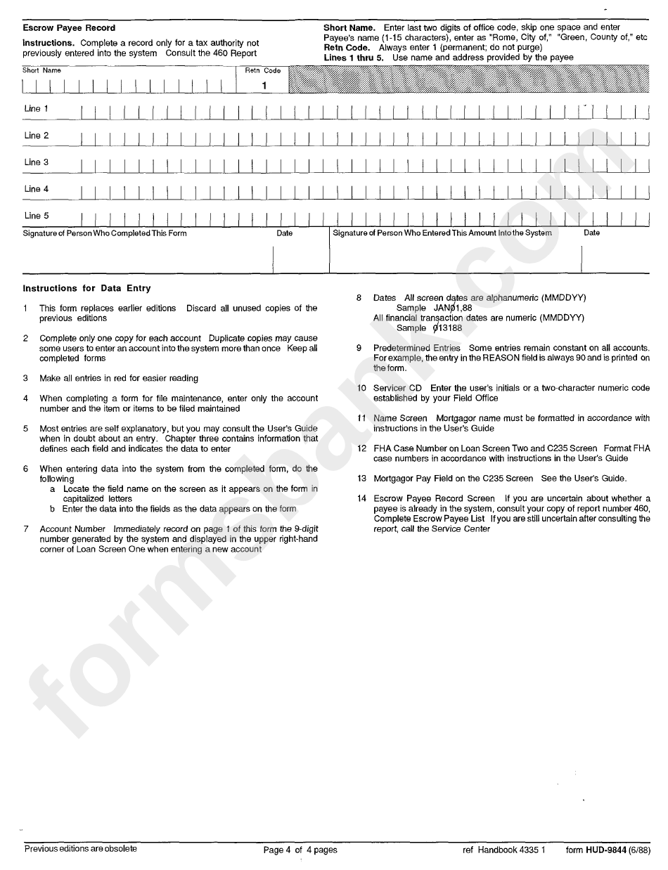 Form Hud-9844 - Single Family Notes Data Form - U.s. Department Of Housing And Urban Development