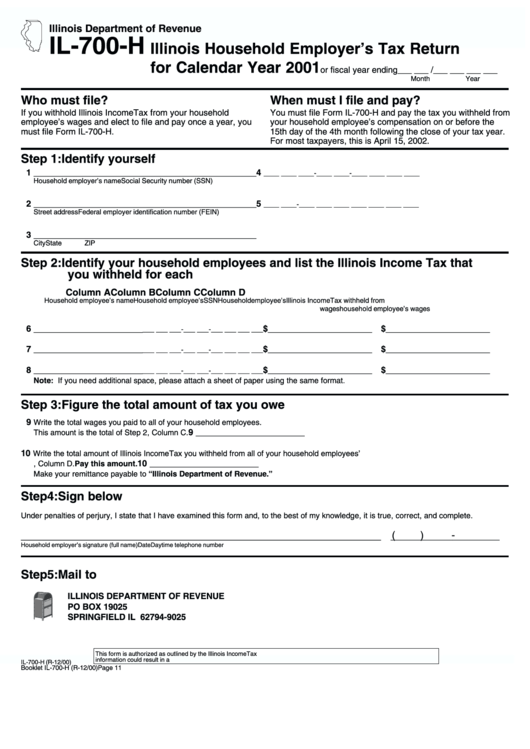 Form Il-700-H - Illinois Household Employer