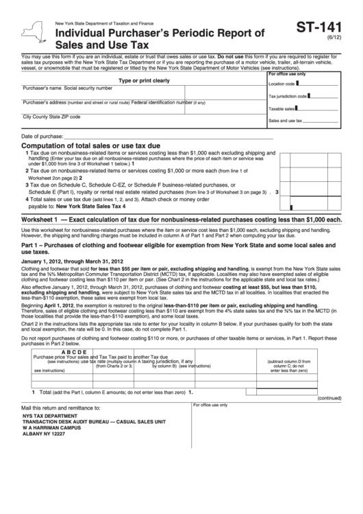 Form St-141 - Form St-141 Printable pdf