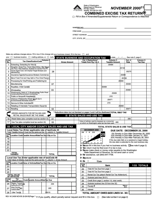 Form 11 - Combined Excise Tax Return - 2000 Printable pdf