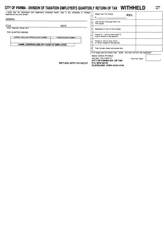 Form Pw-1 - City Of Parma - Division Of Taxation Employer