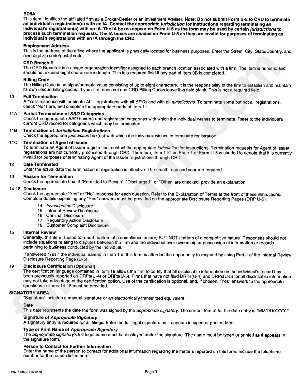 Form U-5 Instructions - Uniform Termination Notice For Securities Industry Registration