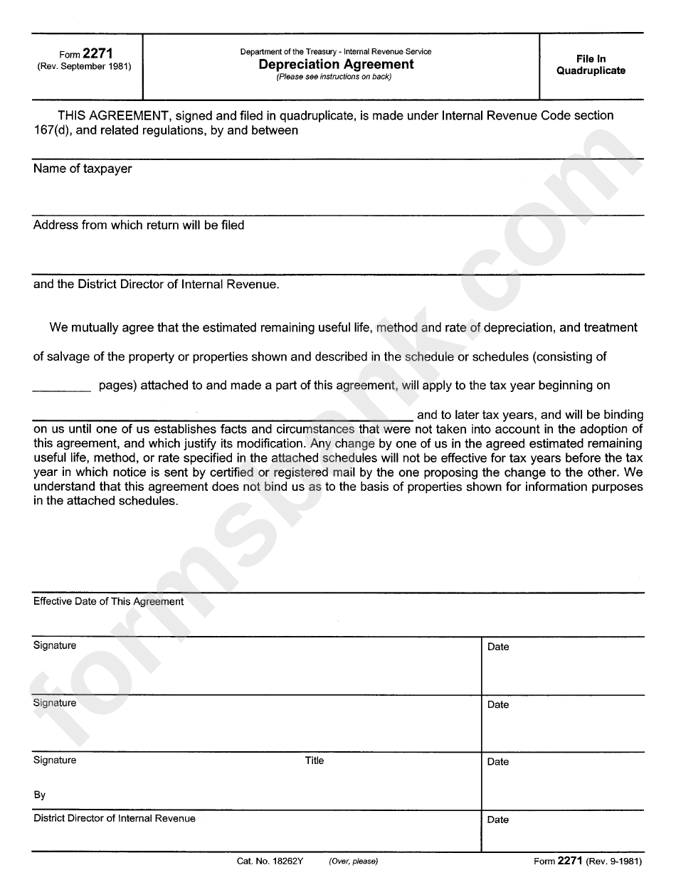 Form 2271 - Depreciation Agreement