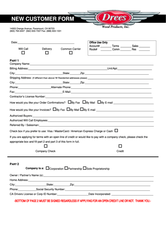 New Customer Application Form Template