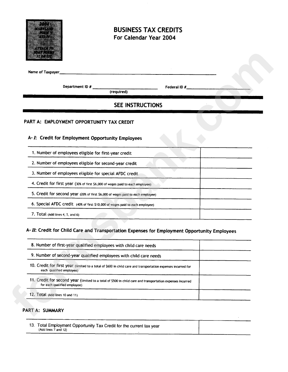 Form At3-74 - Business Tax Credit - 2004