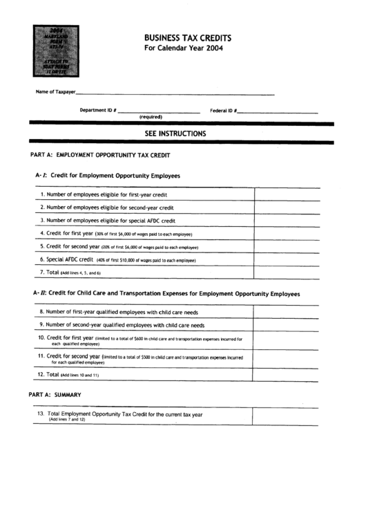 Form At3-74 - Business Tax Credit - 2004 Printable pdf