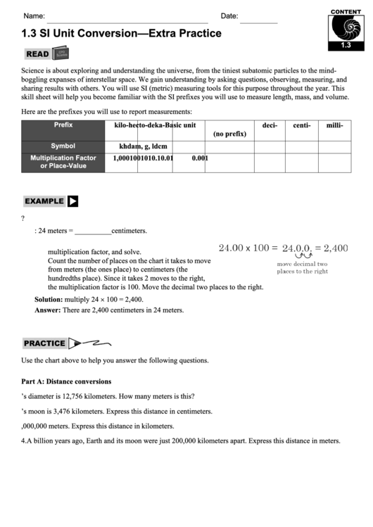 Unit Conversion - Extra Practice Worksheet Printable pdf