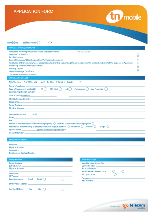 Bank Application Form Printable pdf