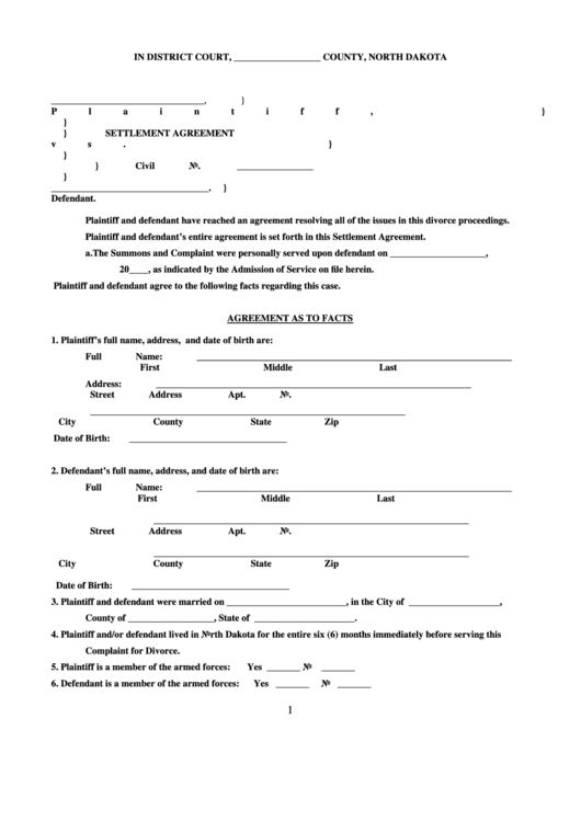 Fillable Settlement Agreement Printable pdf