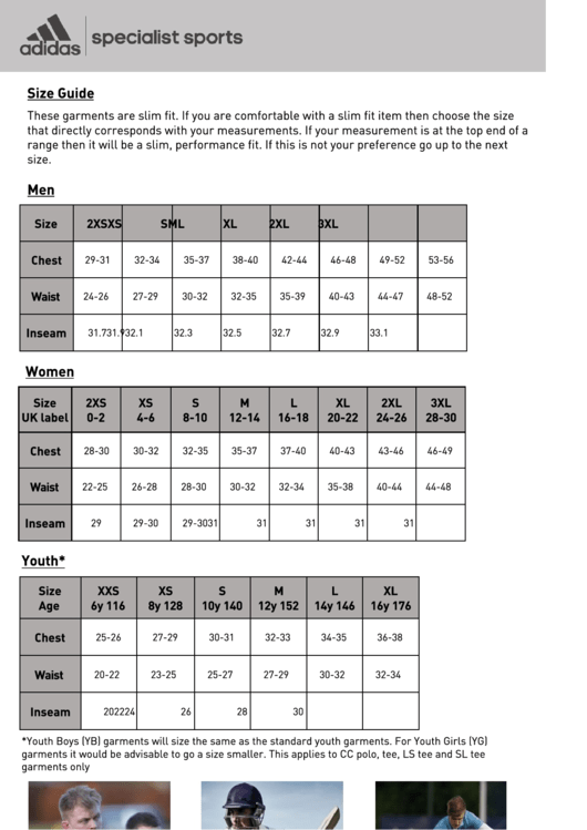 Adidas Size Chart Guide Printable pdf