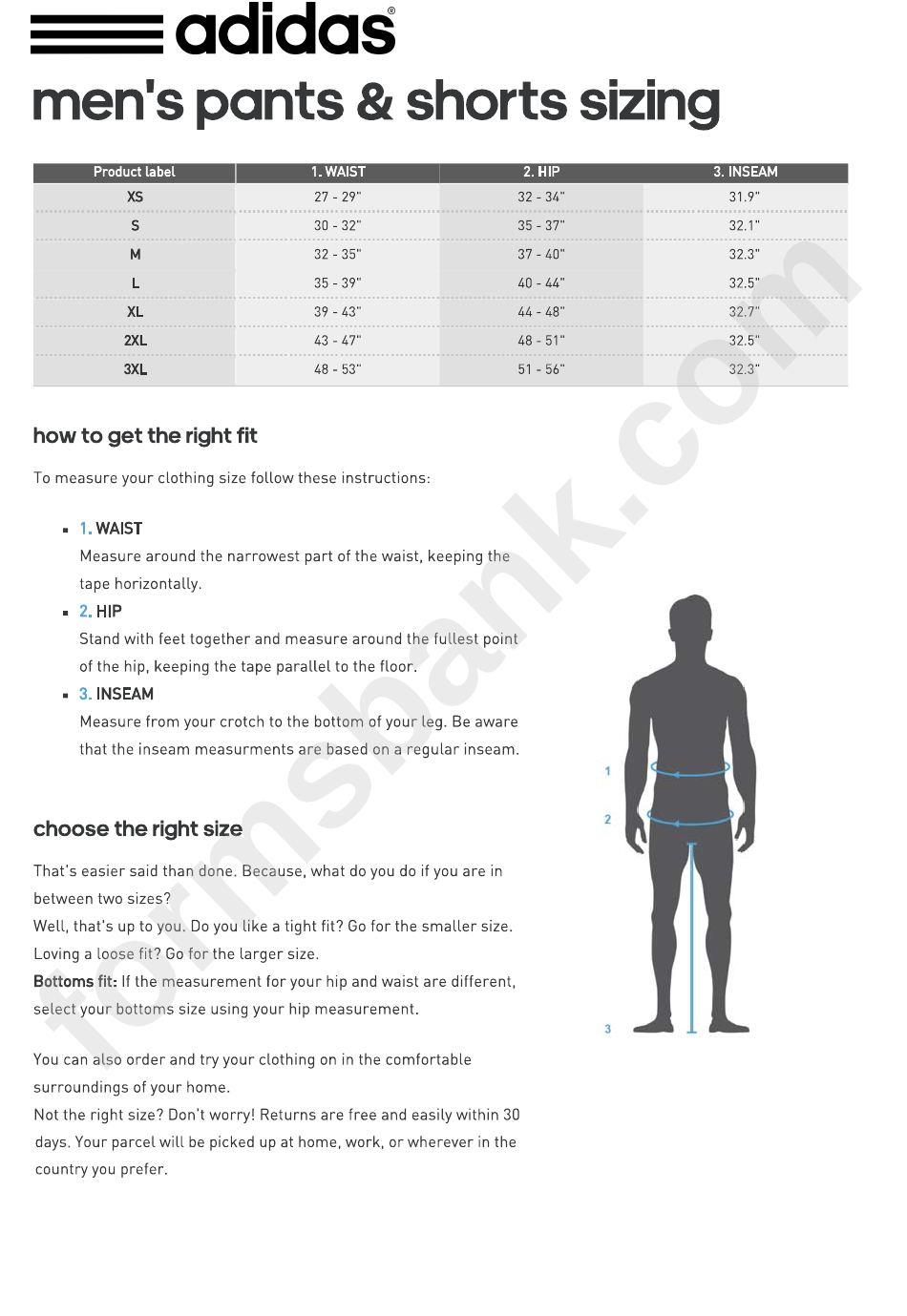 Adidas Men'S And Women'S Pants And Shorts Size Chart printable pdf download