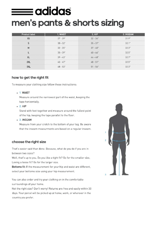 Adidas Men'S And Women'S Pants And Shorts Size Chart printable pdf download