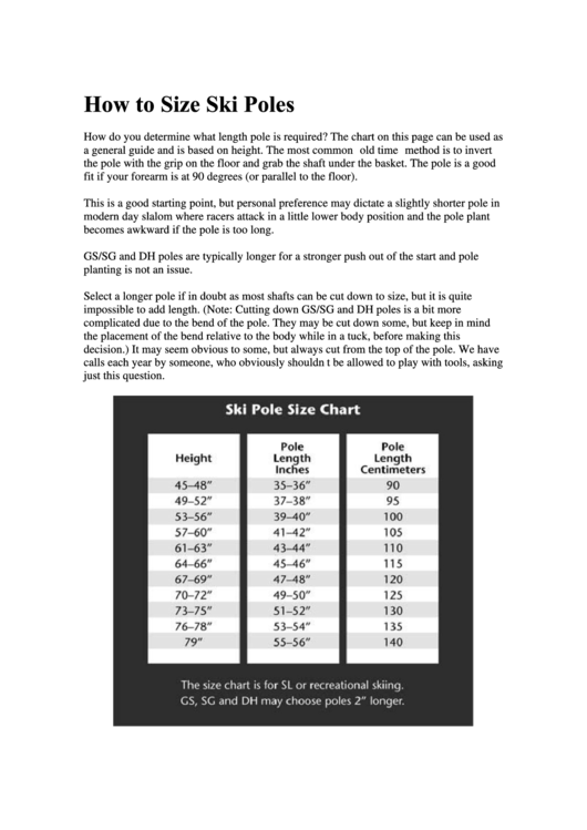 Ski Pole And Helmet Size Chart Printable pdf