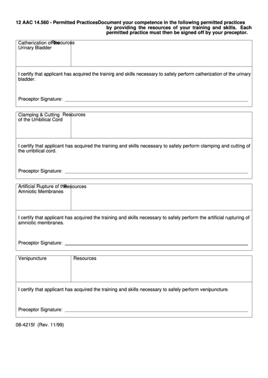 Form 08-4215f - 12 Aac 14.560 - Permitted Practices Printable pdf