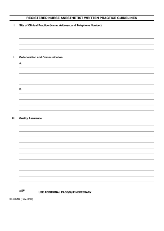 Fillable Form 08-4029a - Registered Nurse Anesthetist Written Practice Guidelines Printable pdf