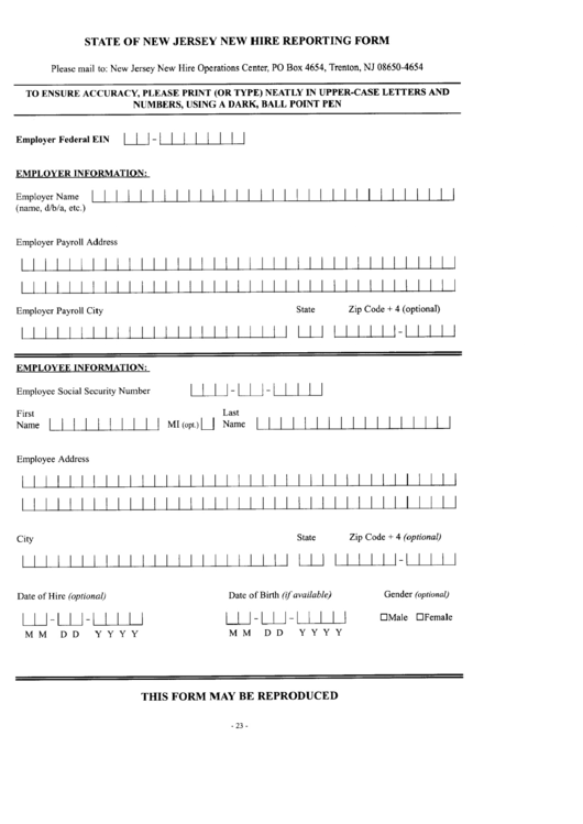 State Of New Jersey New Hire Reportin Form Printable pdf