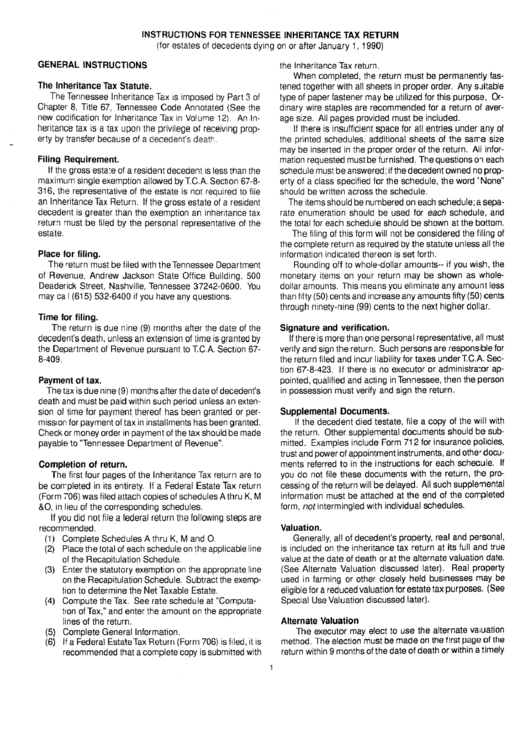 Instructions For Tennessee Inheritance Tax Return - 1990 Printable pdf