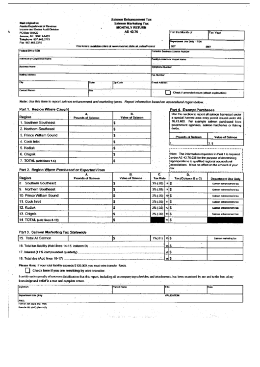 Form 04-566 - Salmon Enhancement Tax, Form 04-592 - Salon Marketing Tax - Monthly Return Printable pdf