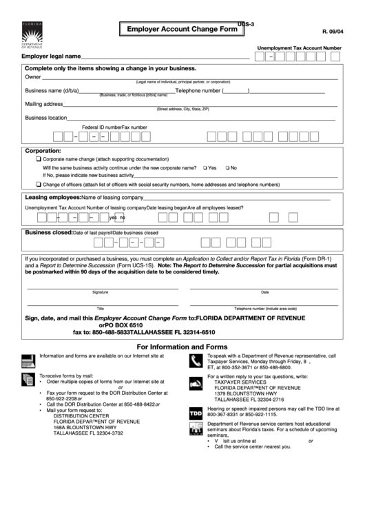 Form Ucs 3 - Employer Account Change Printable pdf