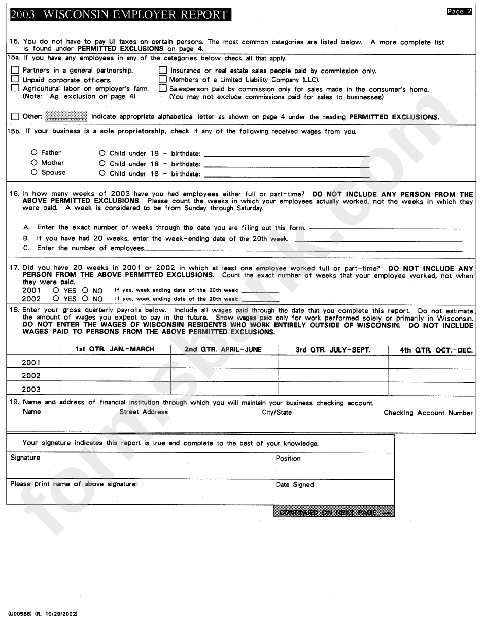 Form Uct-1 - Wisconsin Employer Report - 2003