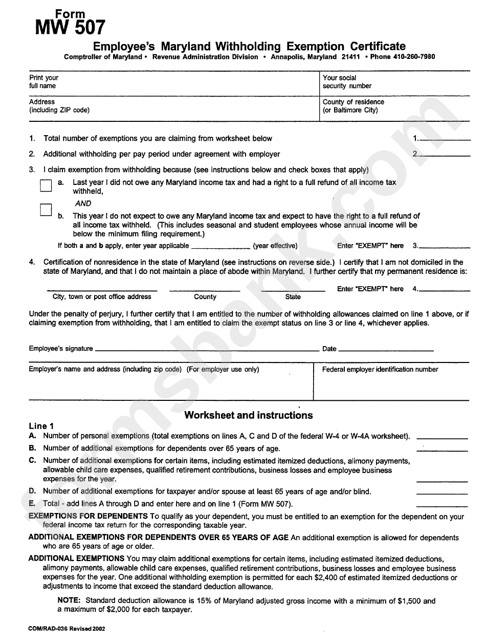 Form Mw 507 - Employer