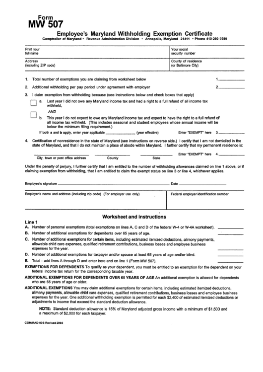 Form Mw 507 - Employer