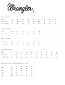Wrangler Apparel Size Chart