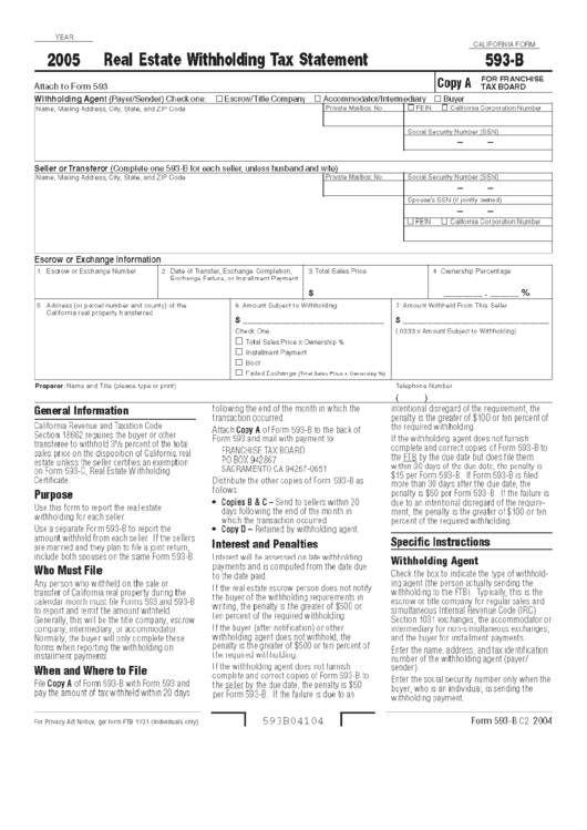 Form 539-B - Real Estate Withholding Tax Statement - 2005 Printable pdf